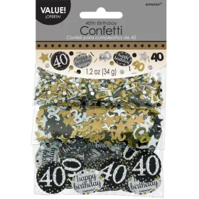 Elegáns arany-fekete-ezüst 40 szülinapi konfetti
