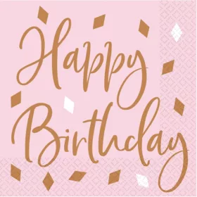 Rózsaszín rose gold happy birthday szalvéta 16 db