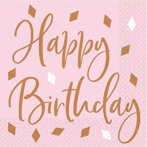 Rózsaszín rose gold happy birthday szalvéta 16 db