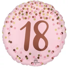   Rózsaszín-rose gold-arany pöttyös 18 szülinapi fólia lufi