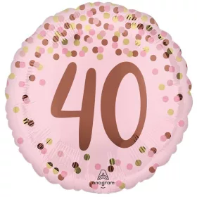   Rózsaszín-rose gold-arany pöttyös 40 szülinapi fólia lufi