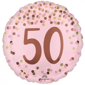   Rózsaszín-rose gold-arany pöttyös 50 szülinapi fólia lufi