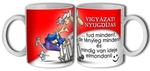 Vidám hölgy nyugdíjas bögre