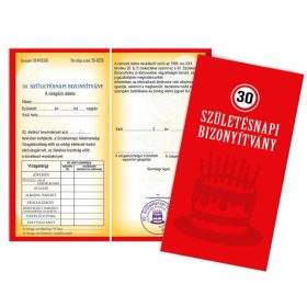 Piros 30. szülinapi bizonyítvány