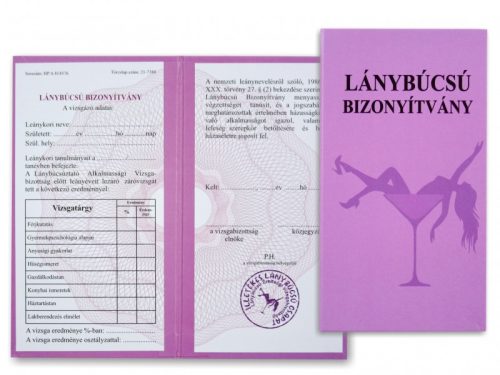 Koktélpoharas lánybúcsú bizonyítvány
