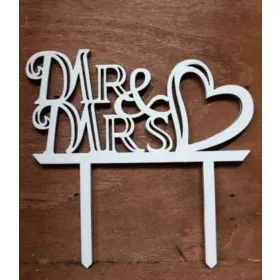 Fehér mr és mrs szíves sziluett tortadísz