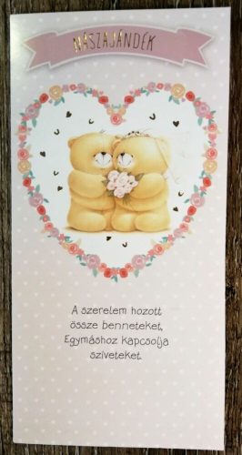 Virág szíves macipár nászajándék képeslap