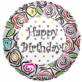 Virágos-pöttyös szülinapi fólia lufi