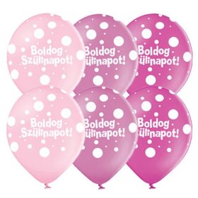   Rózsaszín árnyalatú pöttyös boldog szülinapot latex lufi 6 db