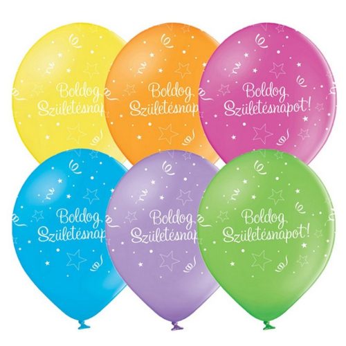 Színes szerpentines boldog születésnapot latex lufi 6 db