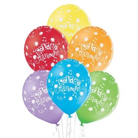 Színes hangjegyes boldog születésnapot latex lufi 6 db