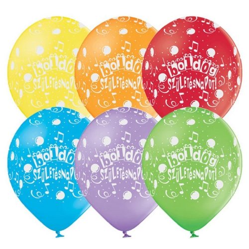 Színes hangjegyes boldog születésnapot latex lufi 6 db
