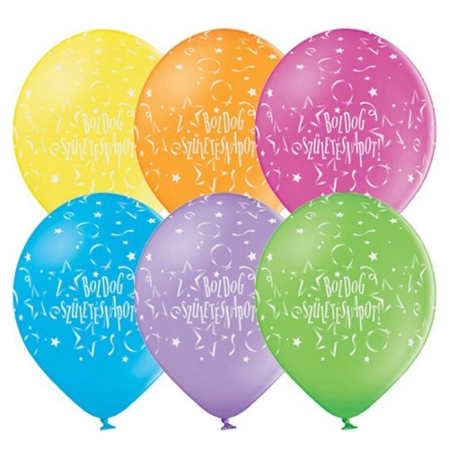 Színes csillagos boldog születésnapot latex lufi 6 db