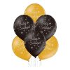 Fekete és arany boldog szülinapot latex lufi 6 db