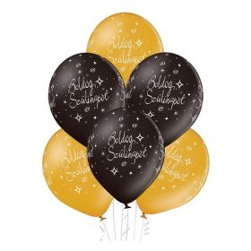 Fekete és arany boldog szülinapot latex lufi 6 db