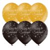 Fekete és arany boldog szülinapot latex lufi 6 db