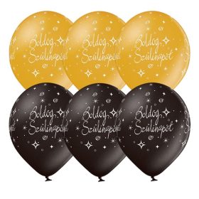 Fekete és arany boldog szülinapot latex lufi 6 db
