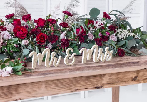  Arany glitteres mr és mrs fa felirat