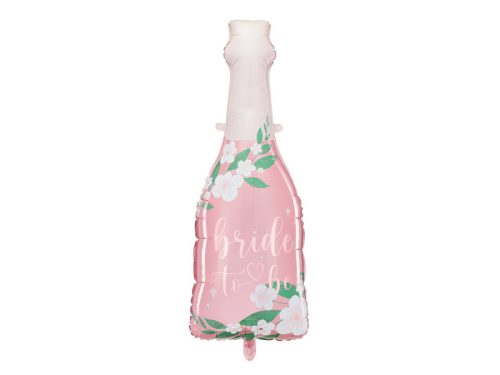 Rózsaszín virágos bride to be pezsgősüveg fólia lufi