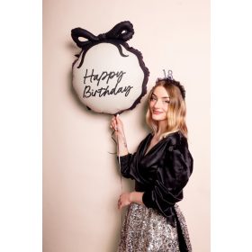 Fekete masnis happy birthday szülinapi fólia lufi