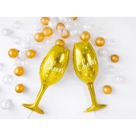 Arany cheers pezsgős pohár fólia lufi