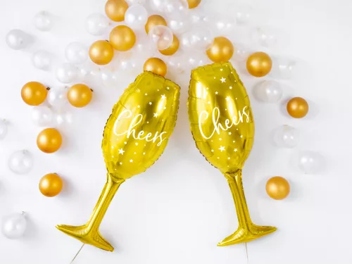 Arany cheers pezsgős pohár fólia lufi