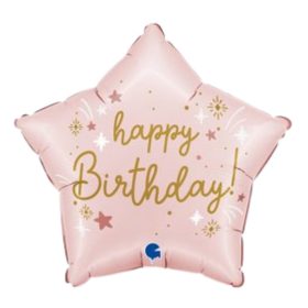 Rózsaszín-arany csillag szülinapi fólia lufi