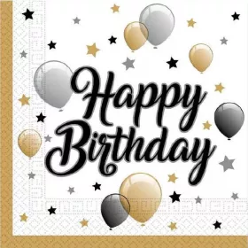 Fekete-arany lufis happy birthday szülinapi szalvéta