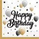Fekete-arany lufis happy birthday szülinapi szalvéta