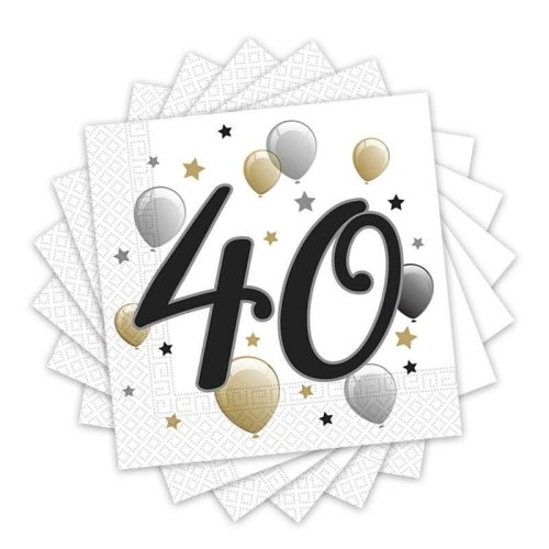 Fekete-arany lufis 40 szülinapi szalvéta