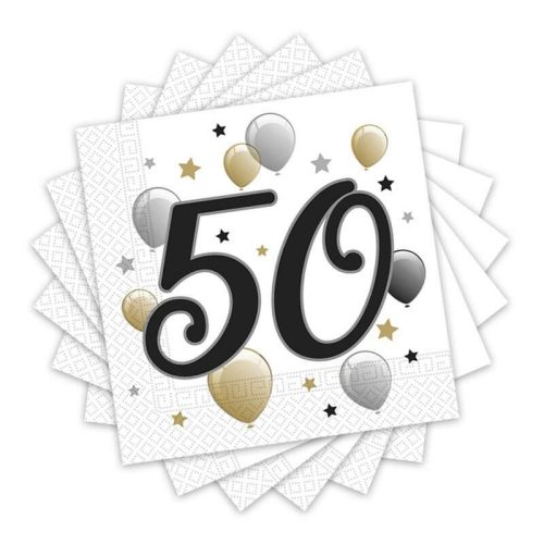 Fekete-arany lufis 50 szülinapi szalvéta