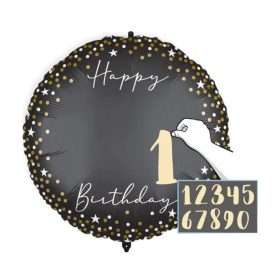 Fekete-arany számozható szülinapi fólia lufi