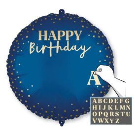 Sötétkék-arany feliratozható szülinapi fólia lufi