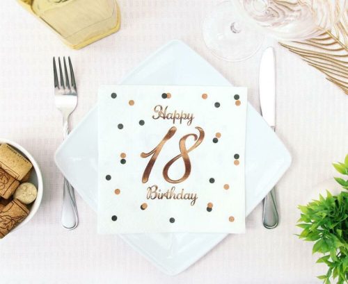 Pöttyös rose gold 18 szülinapi szalvéta
