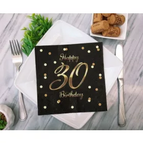 Fekete-arany 30 szülinapi szalvéta