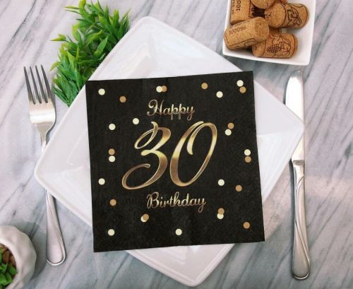 Fekete-arany 30 szülinapi szalvéta