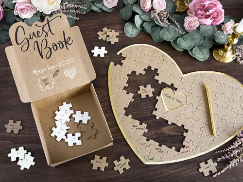 Szív puzzle esküvői vendégkönyv
