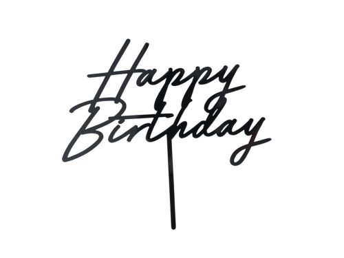 Elegáns fekete happy birthday feliratú tortadísz