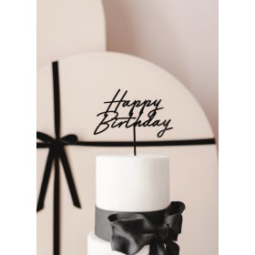 Elegáns fekete happy birthday feliratú tortadísz