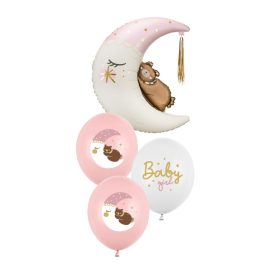 Rózsaszín macis holdacska baby girl babaváró luficsokor