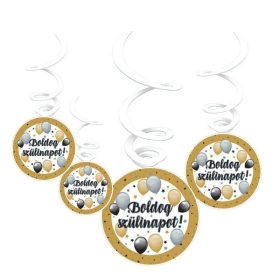   Elegáns arany-fekete boldog szülinapot függő dekoráció 6 db
