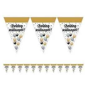 Fekete-arany lufis boldog szülinapot zászló füzér 5 m