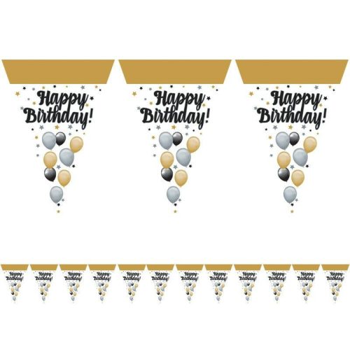 Arany-fekete happy birthday zászlófüzér