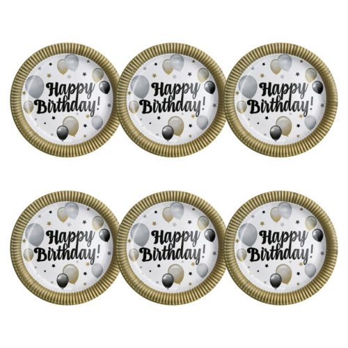 Arany-fekete happy birthday tányér 6 db