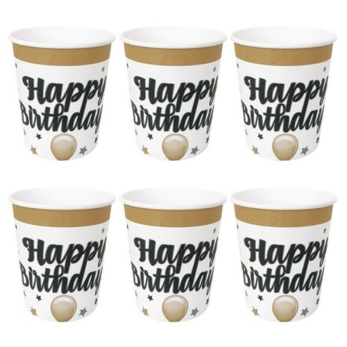 Arany-fekete happy birthday pohár 6 db