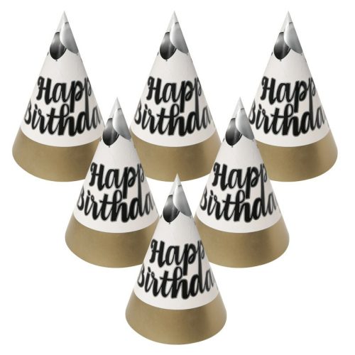 Elegáns arany-fekete happy birthday csákó 6 db