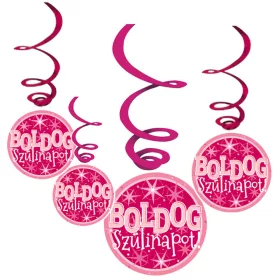 Rózsaszín boldog szülinapot függő dekoráció 6 db