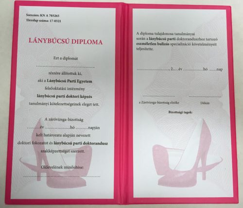 Lánybúcsú diploma