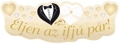Éljen az ifjú pár gyűrűs esküvői felirat
