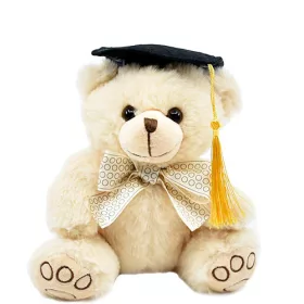 Krém mintás masnis ballagási plüss maci 20 cm